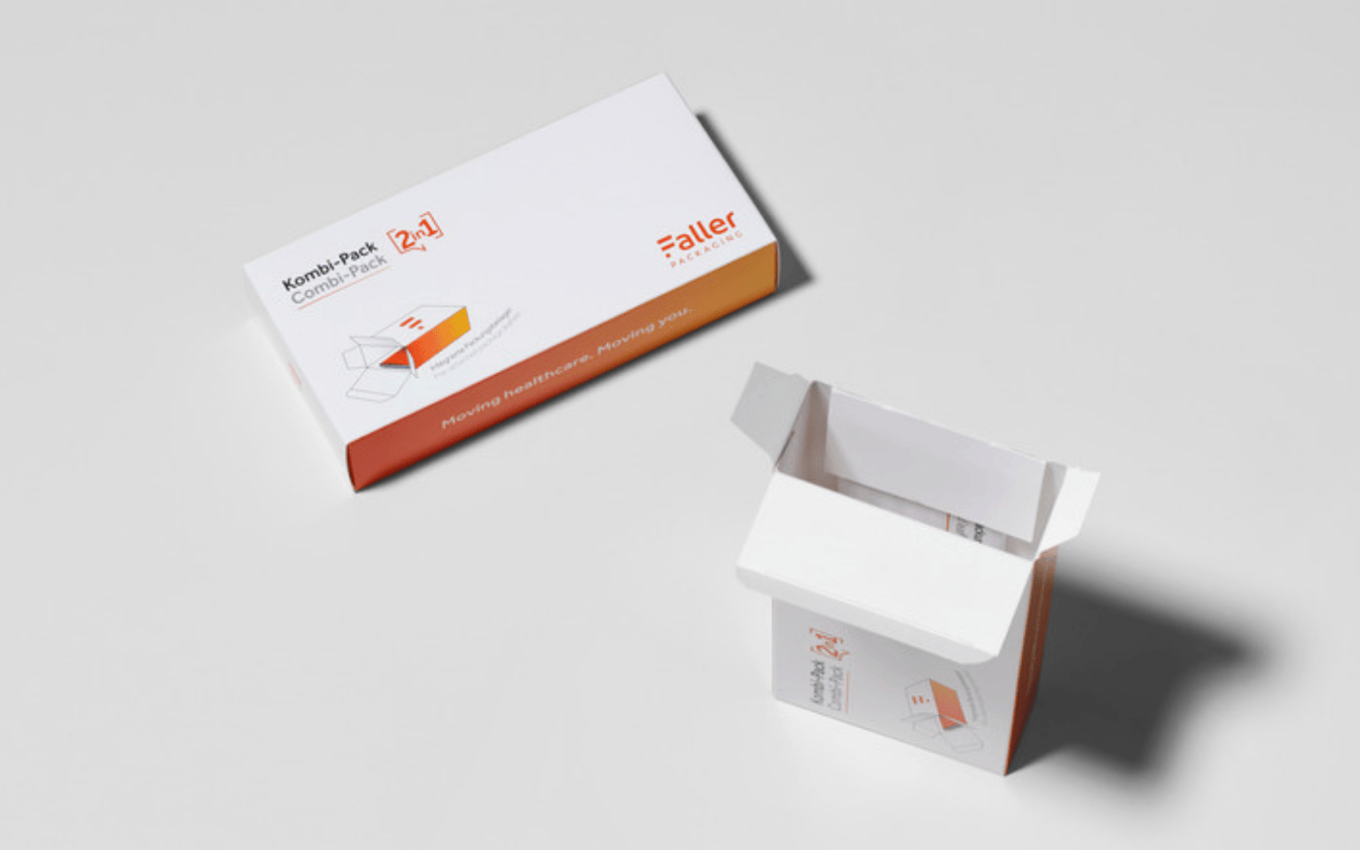 Kombi-Pack Comfort mit integrierter Packungsbeilage für reduzierte Linienkomplexität und stabile pharmazeutische Verpackungsprozesse.