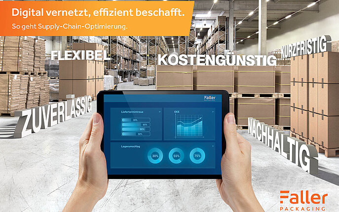 Treiber einer Digital Supply Chain Analysen auf dem IPad, im Hintergrund die Treiber für eine Digital Supply Chain