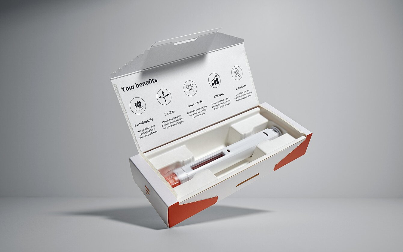 Efficient protection for sensitive vials, pens and pre-filled syringes: the new moulded-fibre trays are designed to use as little material as possible.