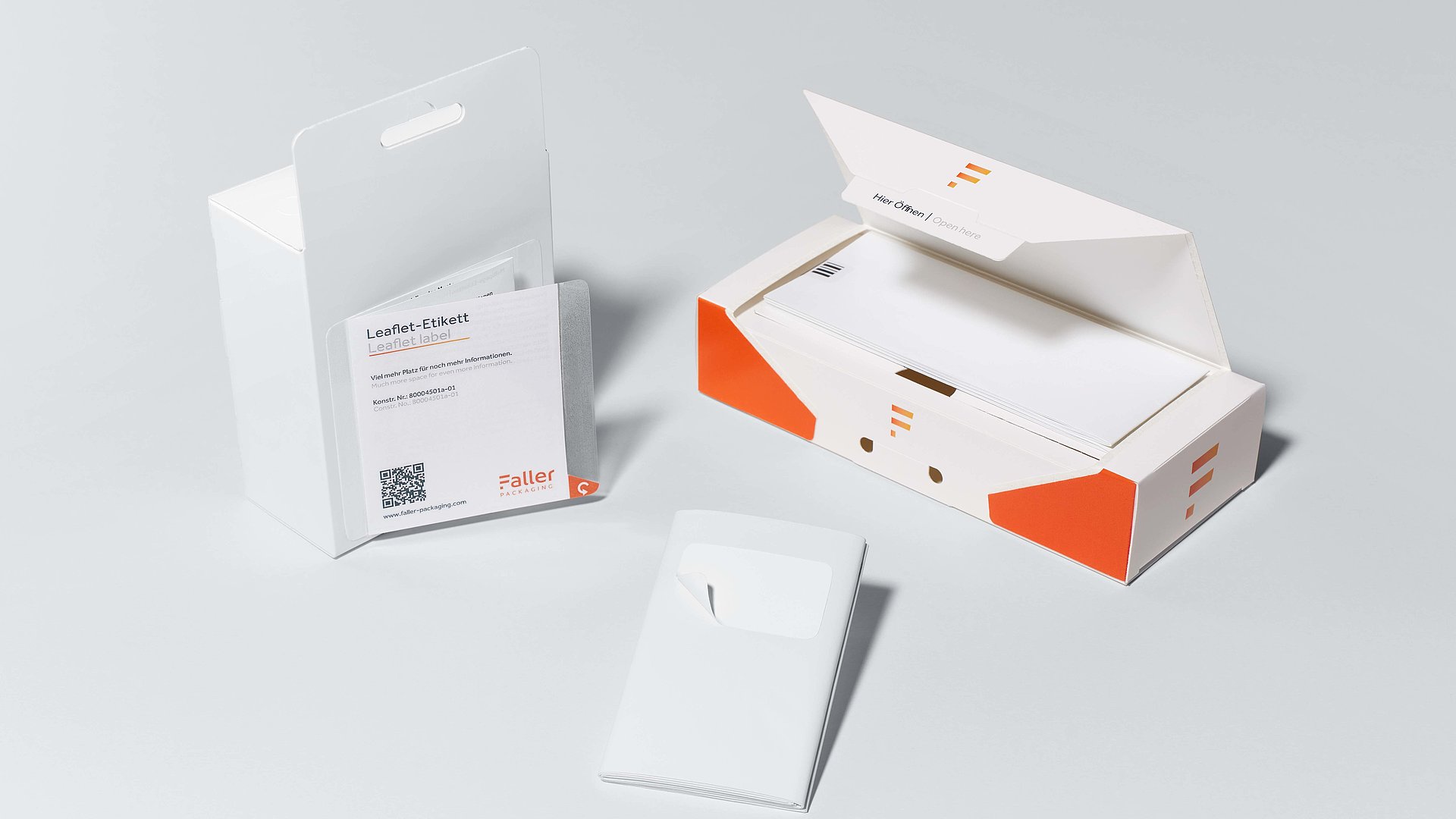 Produits combinés de Faller Packaging : étui pliant avec notice intégrée et étiquette notice, solution compacte et conviviale pour les emballages pharmaceutiques.
