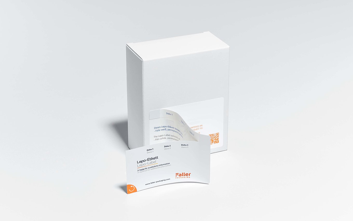 Folding carton with pull-out booklet label for extended patient information by Faller Packaging.